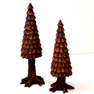 Dept. 56 Village Pine Cone Trees Set of 2 Brown 5221-3 Retired Holiday Christmas